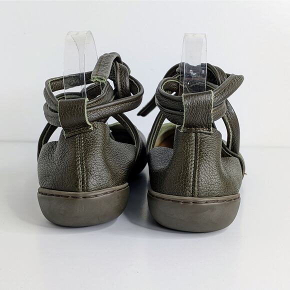 Trippen Ankle Tie Flats 41 Green Leather Artsy Designer Avant Garde Minimalist - Picture 4 of 10